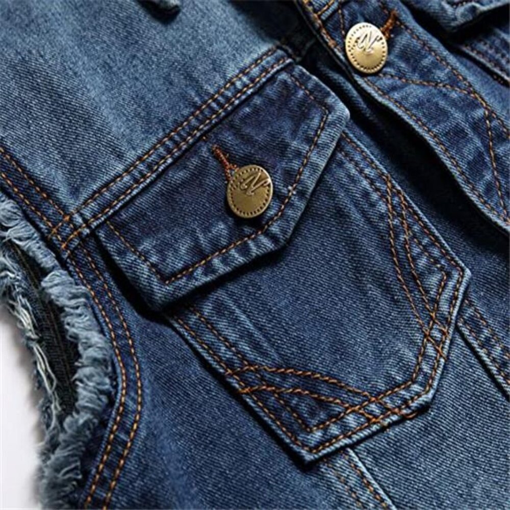 Mens Denim Vest Sleeveless Jacket Slim Fit Ripped Jean Vest Casual Summer Jacket - Picture 6 of 8